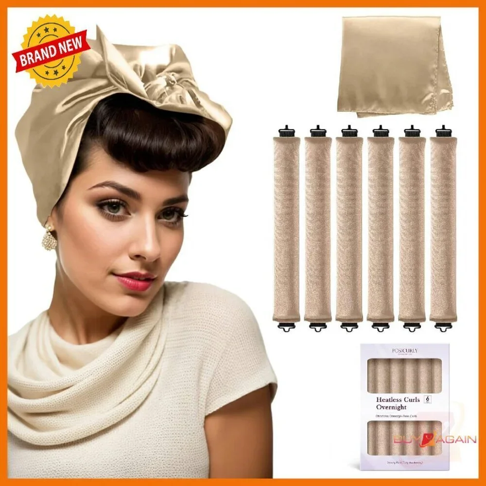 Heatless Overnight Hair Curlers 6-Pack with Satin Scarf No Damage